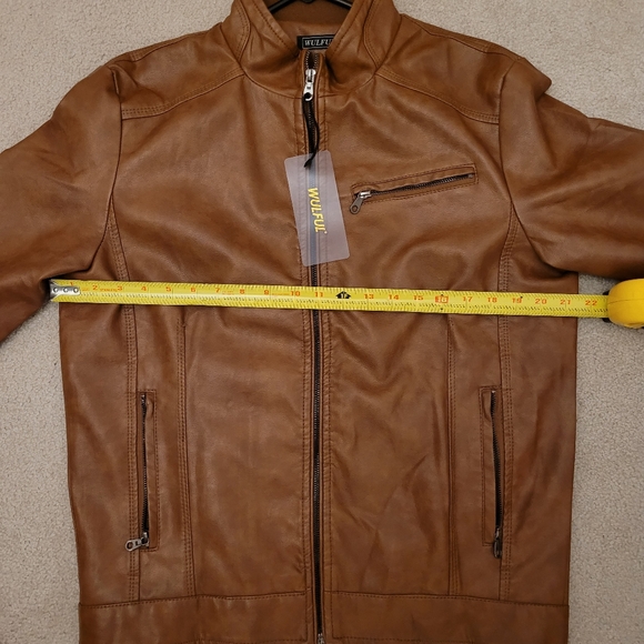 Mens Brown Faux Leather Motorcycle Jacket - Picture 7 of 10